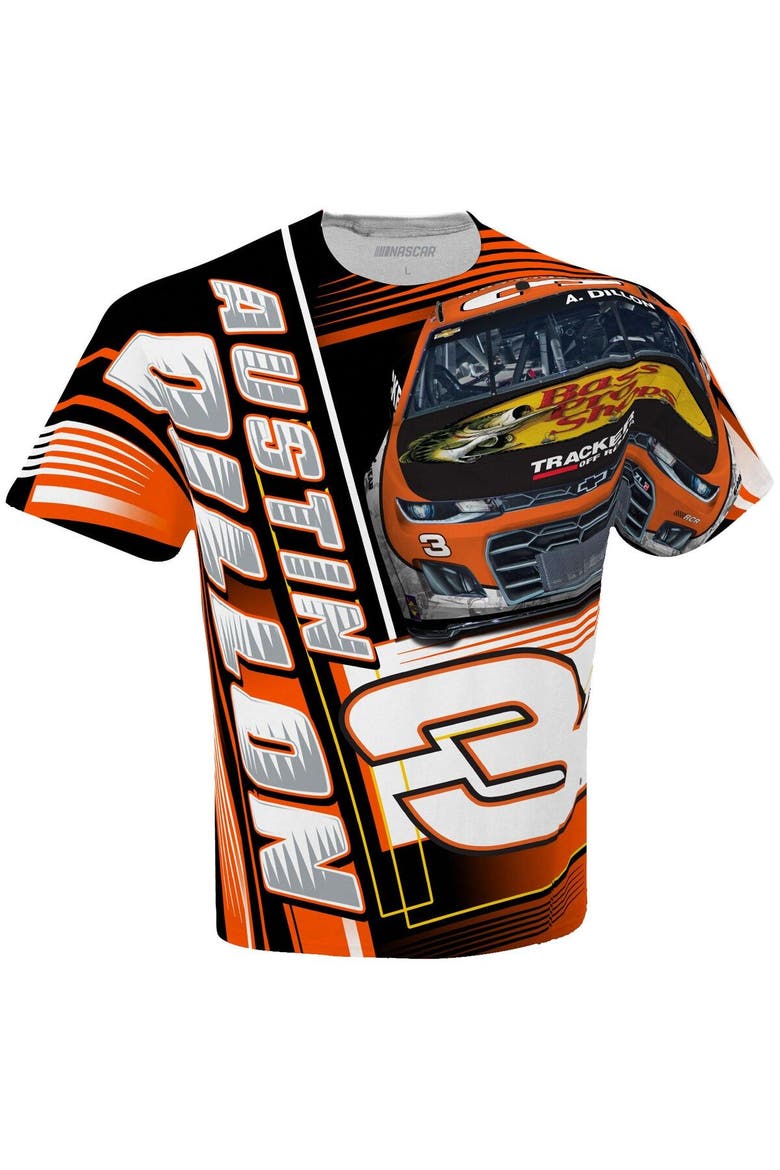 Men's Checkered Flag White Austin Dillon Bass Pro Shops Sublimated Dynamic Total Print T-Shirt, Alternate, color, White