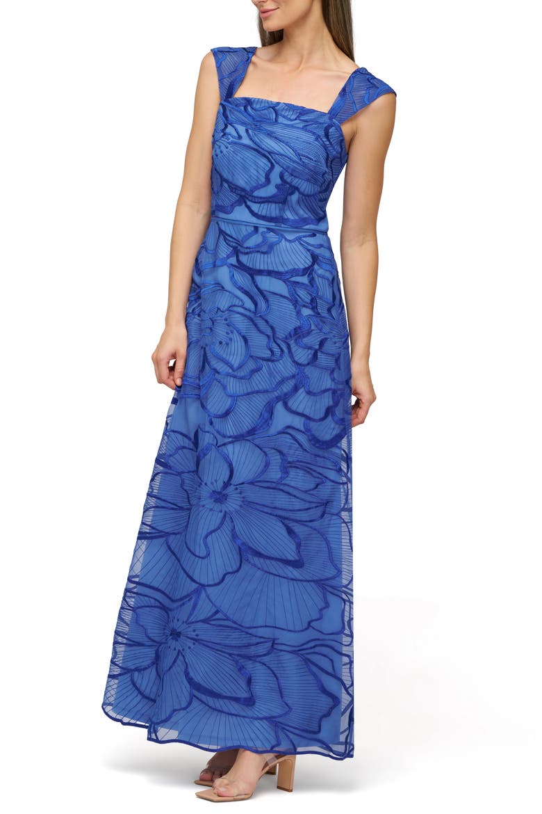 Odessa Floral Embroidery Gown, Alternate, color, SAPPHIRE