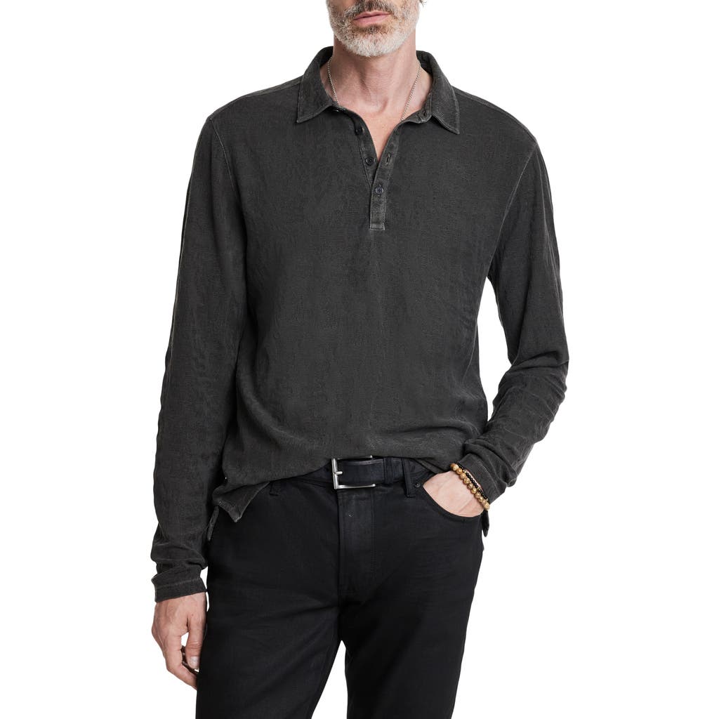 John Varvatos Adam Long Sleeve Organic Cotton Polo In Gray