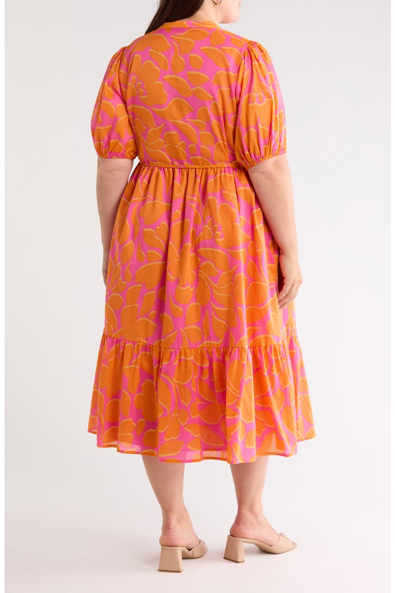 Bracha Floral Print Puff Sleeve Dress, Alternate, color, ORANGE FUCHSIA