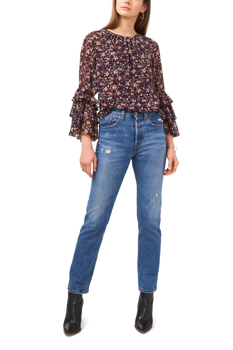 Floral Print Ruffle Top, Alternate, color, FLORAL PRINT