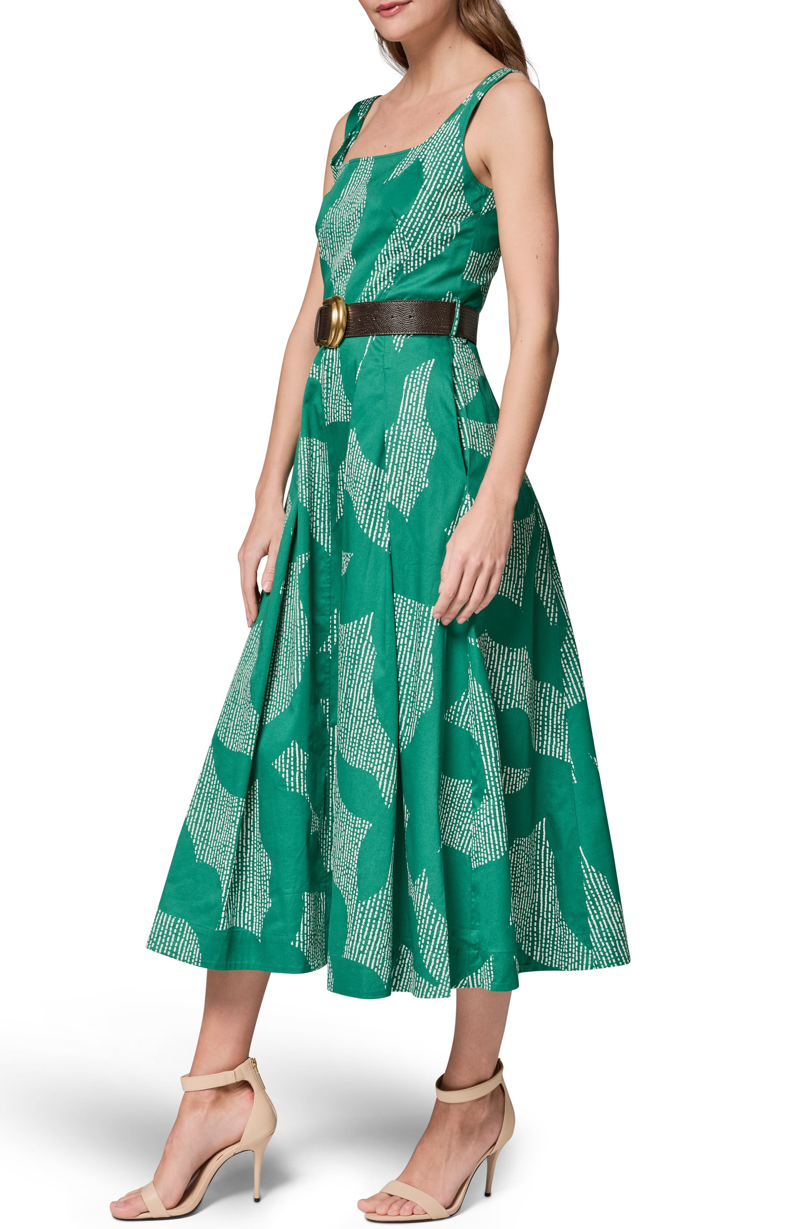 Donna Karan Sleeveless Square Neck Midi A Line Dress - Green - Size 2