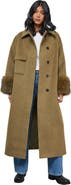 Warehouse Patch Pocket Faux Fur Cuff Maxi Coat
