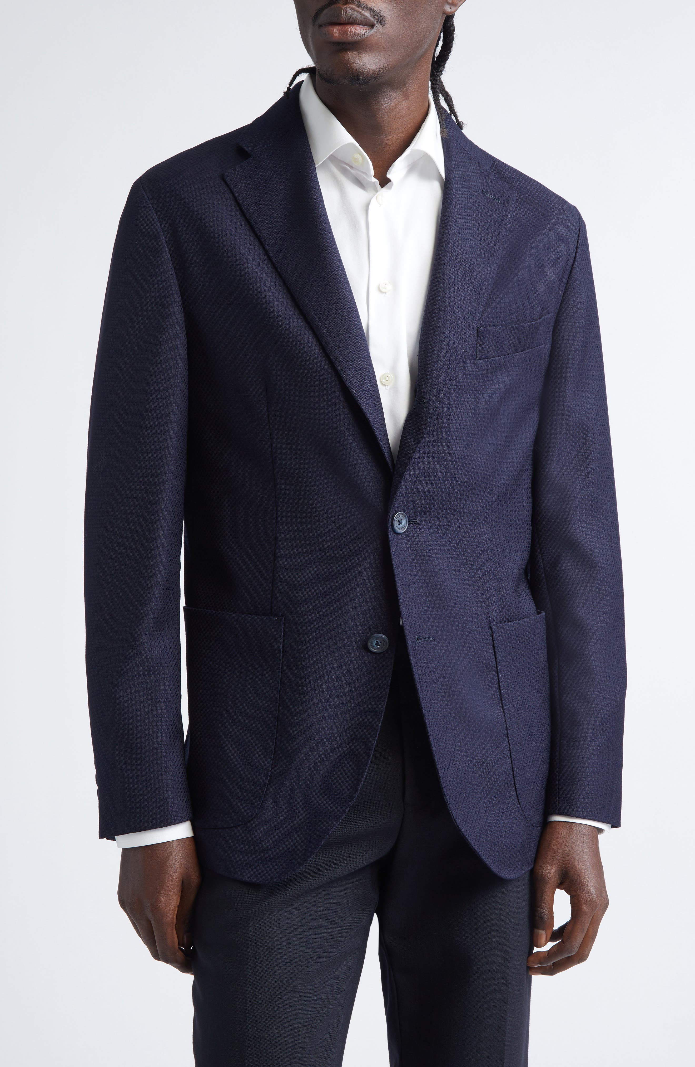 Eton Navy Textured Knit Wool Sport Coat