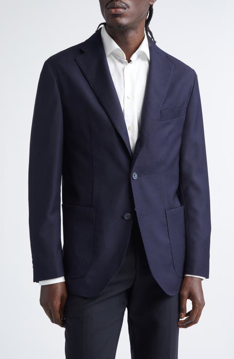 Navy Textured Knit Wool Sport Coat (Regular & Big)