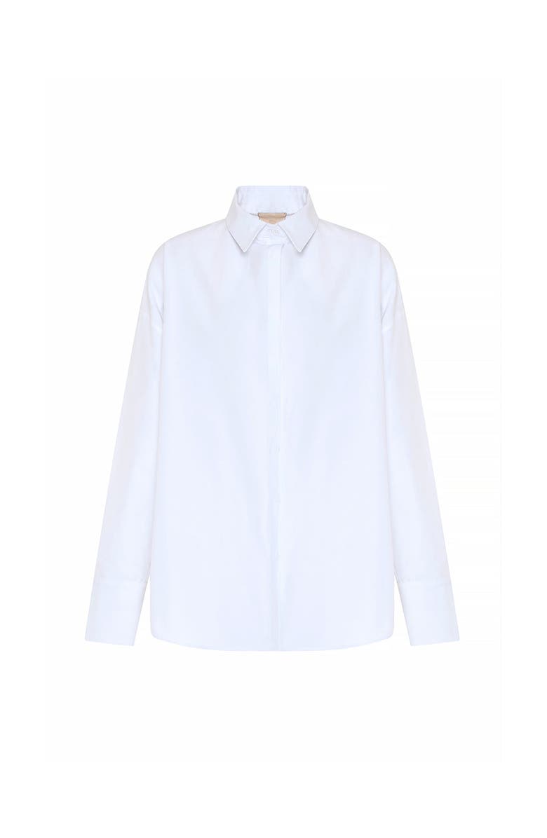 THEO The Label Echo Print Back Banker Shirt, Alternate, color, White/Leopard