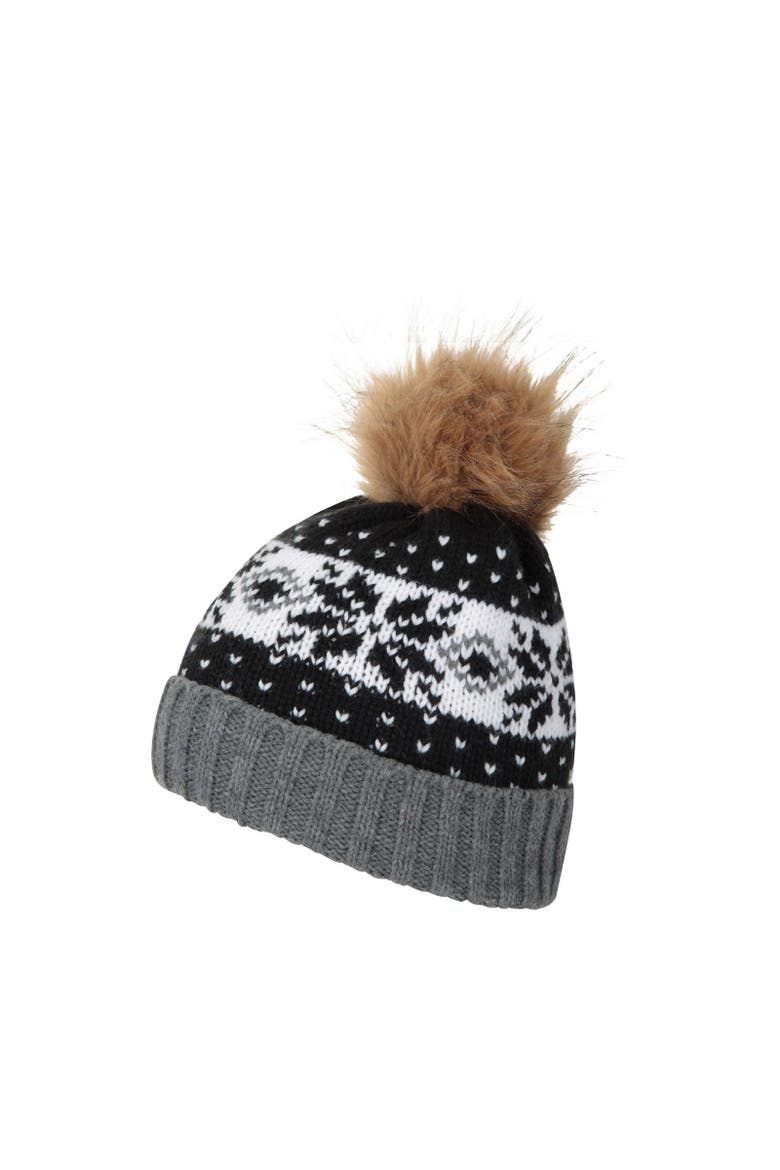 Fair Isle Pom Pom Beanie, Alternate, color, Black