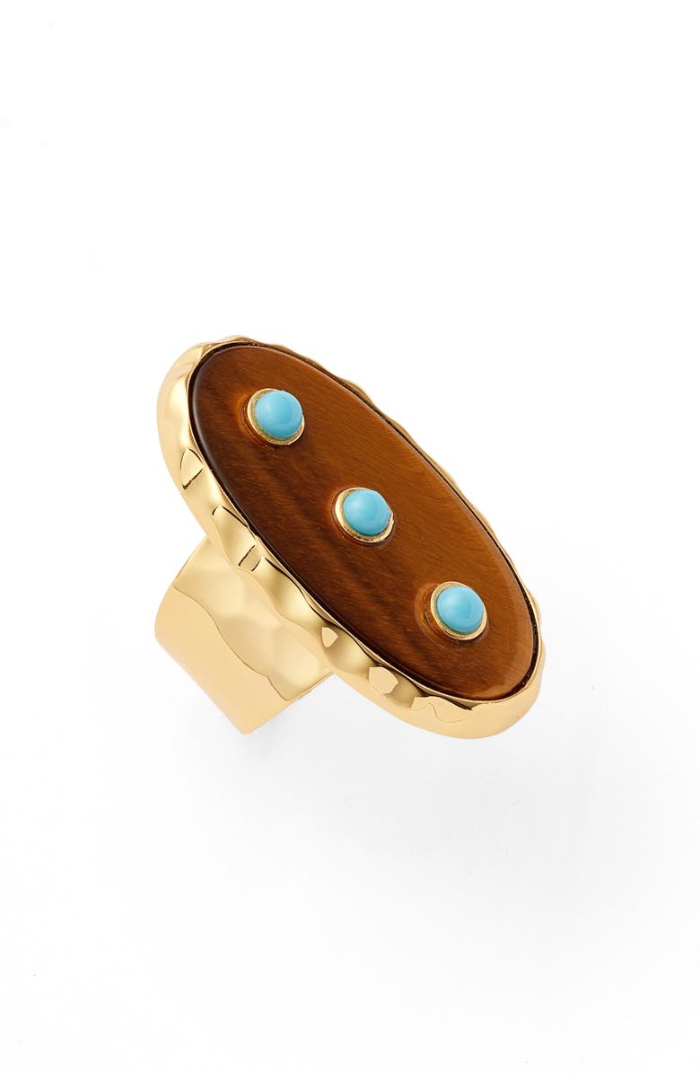 NEST Jewelry Tiger's Eye & Turquoise Stud Adjustable Ring, Main, color, Brown