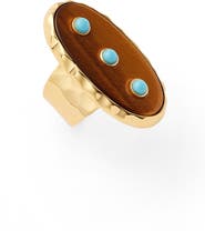 NEST Jewelry Tiger's Eye & Turquoise Stud Adjustable Ring