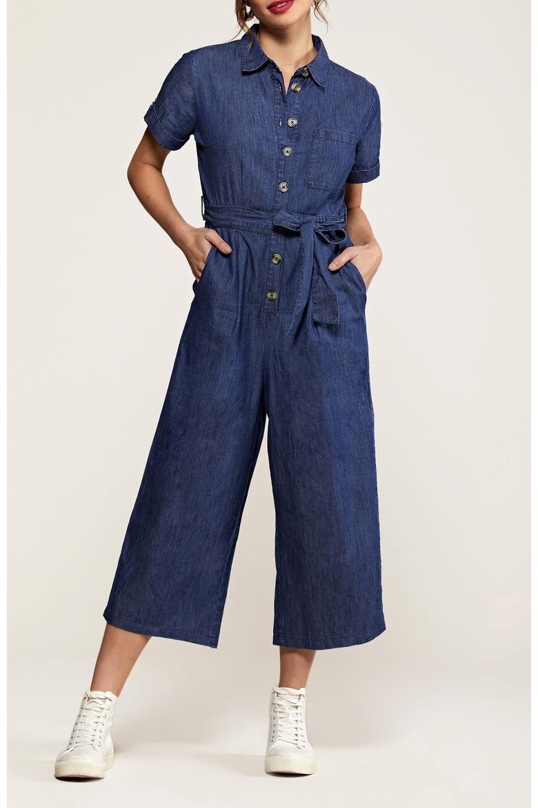 Chambray Light Denim Button Jumpsuit, Alternate, color, Blue