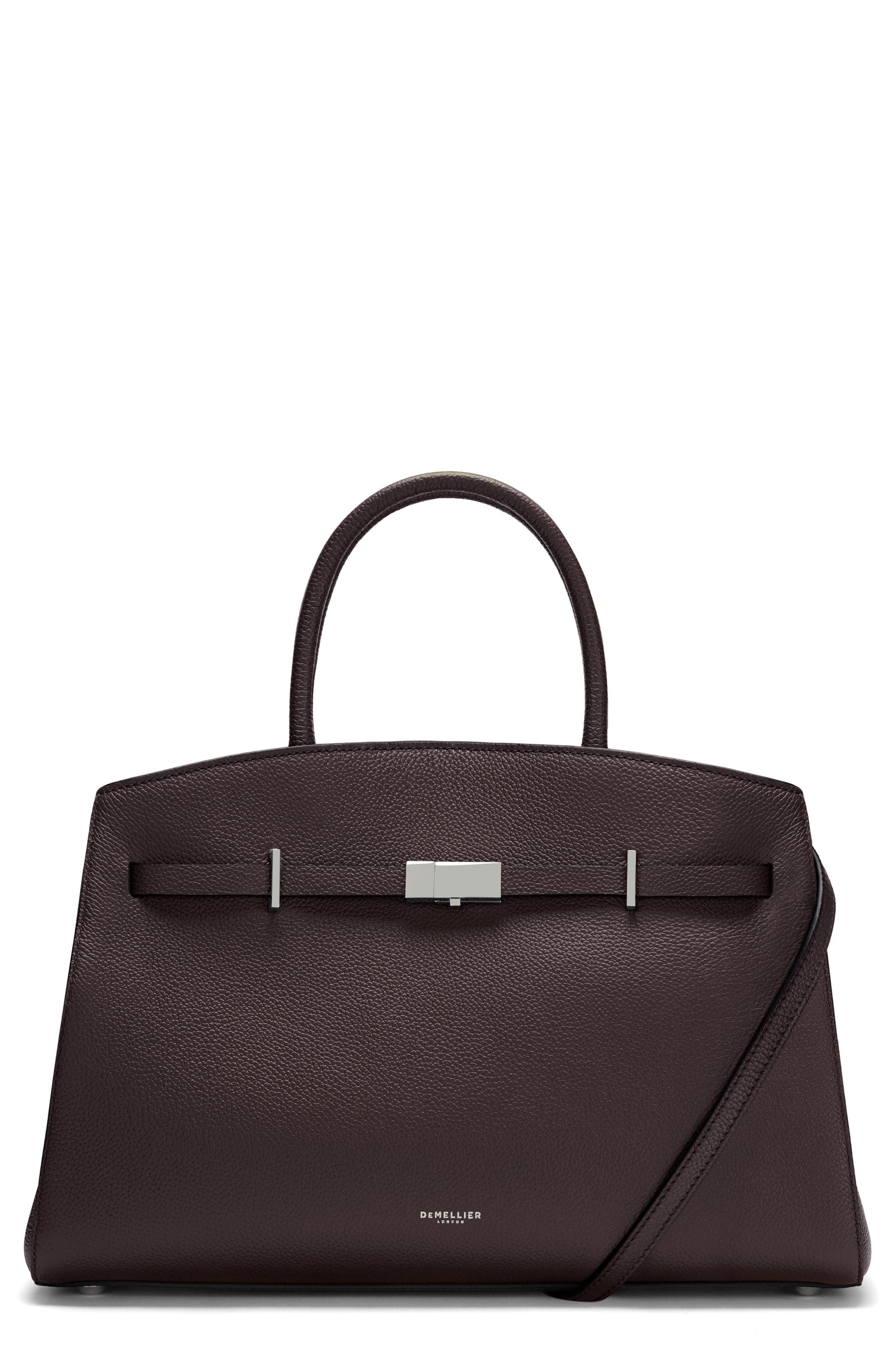 The Midi Hudson Leather Tote, Main, color, BORDEAUX