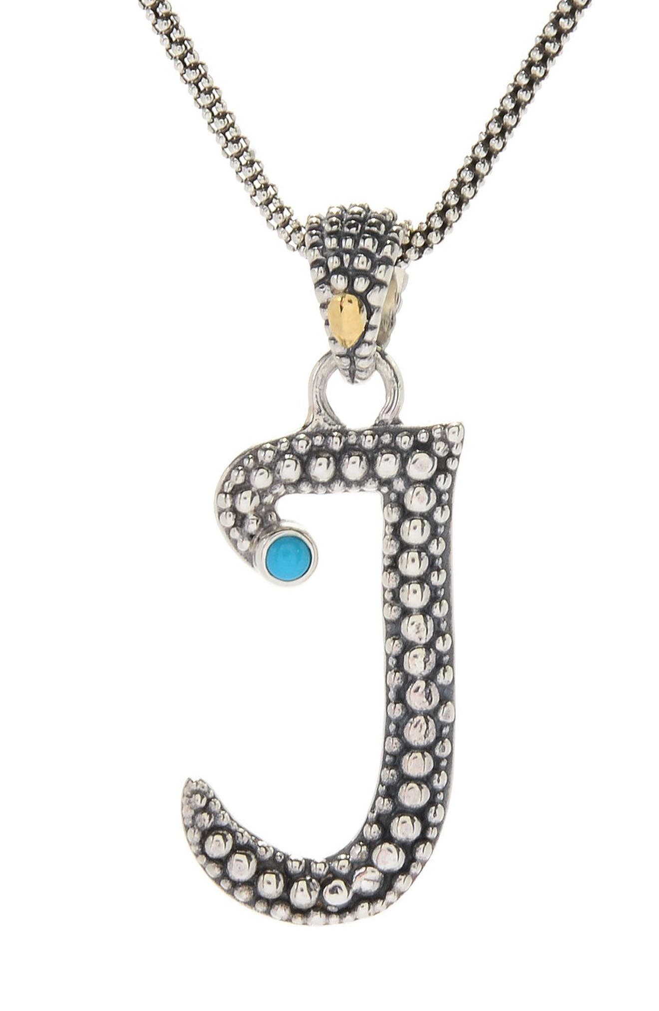 Sterling Silver & 18k Gold Initial Turquoise Pendant