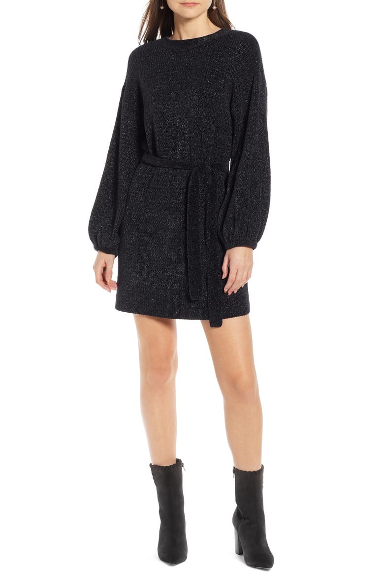 Shimmer Sweater Dress (Nordstrom Exclusive), Main, color, BLACK