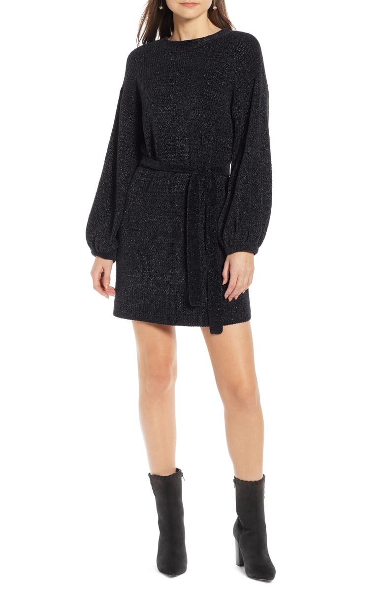Something Navy Shimmer Sweater Dress, Main, color, 