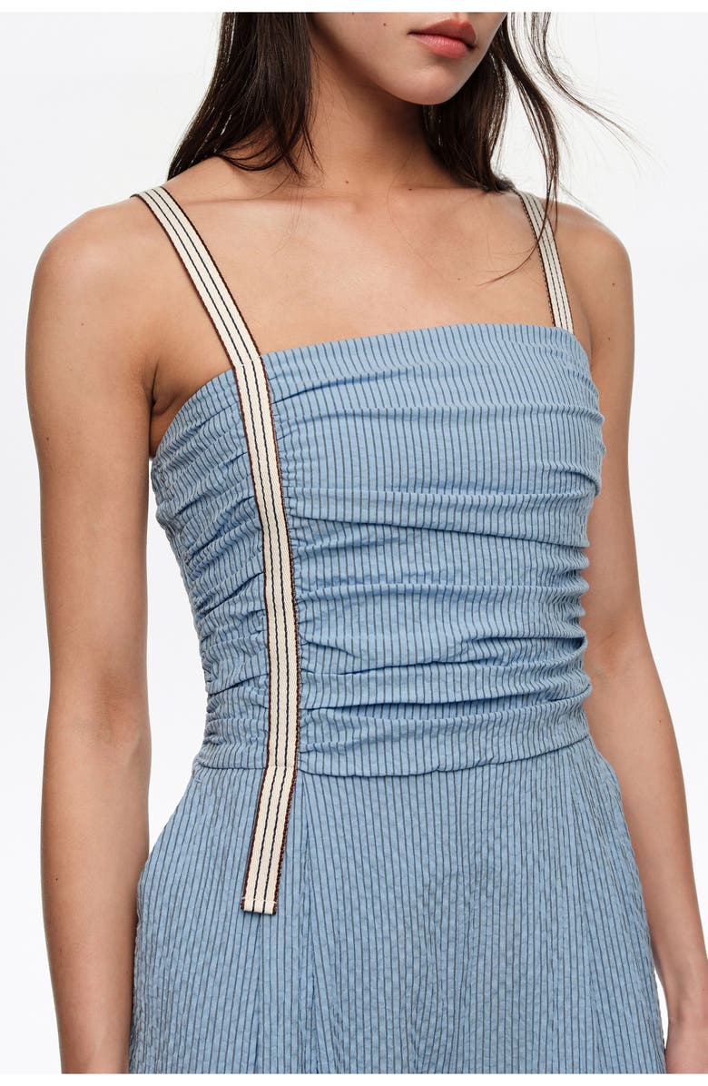 Bimba y Lola Striped Jumpsuit With Gathered Straps, Alternate, color, Light Blue