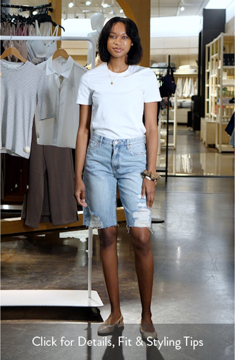 The Leonard Distressed Cutoff Denim Bermuda Shorts, sales video thumbnail