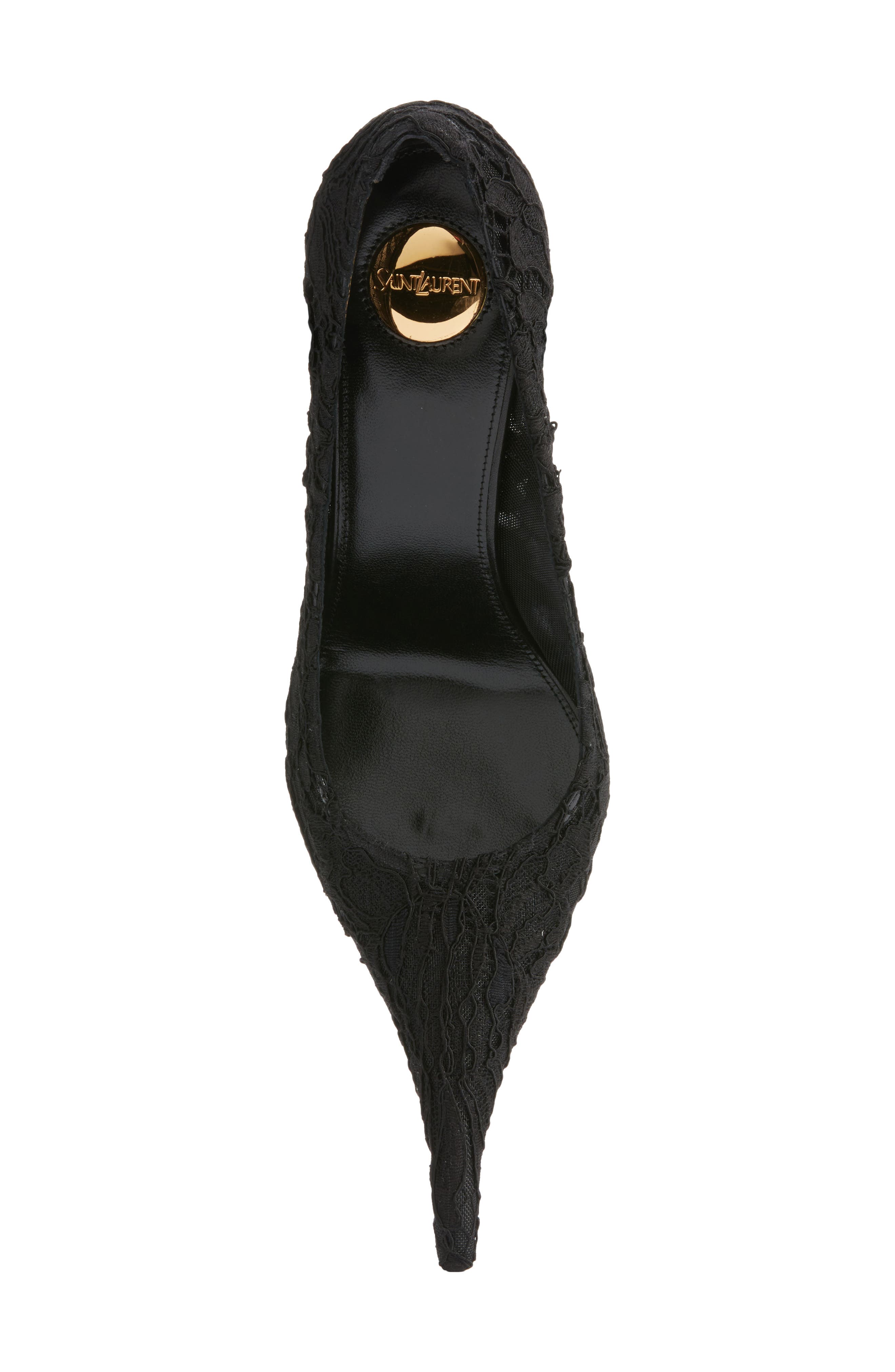 Saint Laurent Thierry Pointy Toe Lace Pump, Alternate, color, Noir
