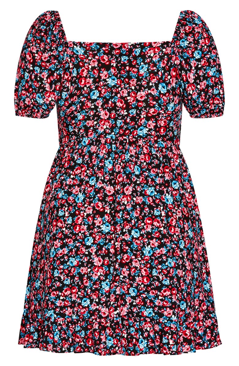 City Chic Novalee Smocked Floral Puff Sleeve A-Line Dress, Alternate, color, 