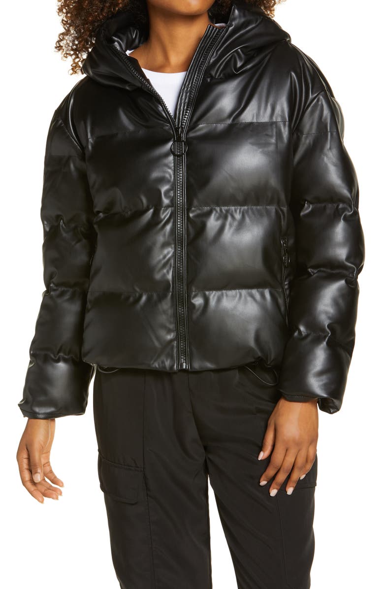 BY.DYLN Austin Faux Leather Hooded Puffer Jacket, Alternate, color, 
