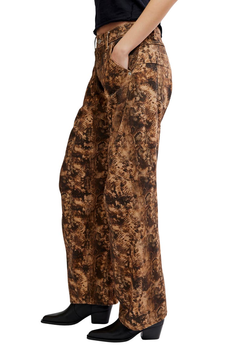 Fable Snakeskin Print Low Rise Arced Wide Leg Jeans, Alternate, color, CHOCOLATE BROWN COMB