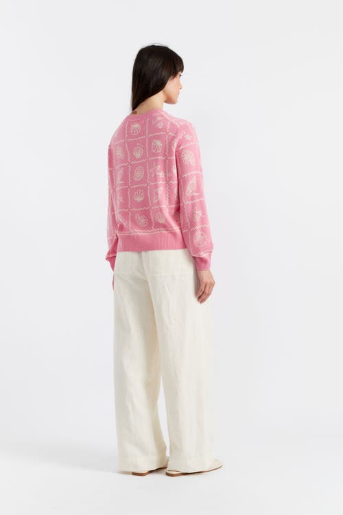 Chinti & Parker La Mer Printed Wool Cashmere Sweater In Punch Pink