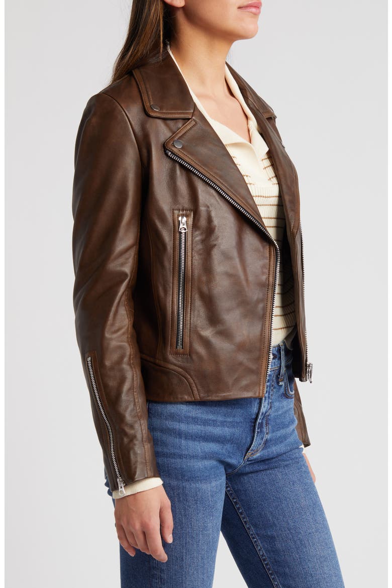 Mack Lambskin Leather Jacket, Alternate, color, DARK BROWN