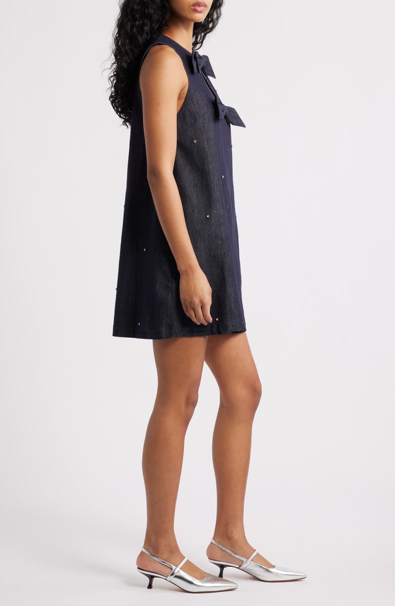 Sister Jane Embellished Bow Keyhole Denim Shift Minidress, Alternate, color, Denim