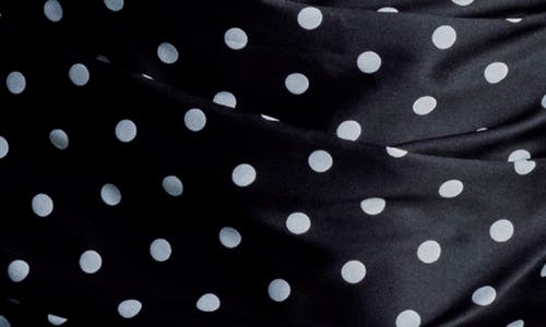 Katie May Chasing Dawn Polka Dot Side Drape Strapless Satin Minidress In Black/white Multi