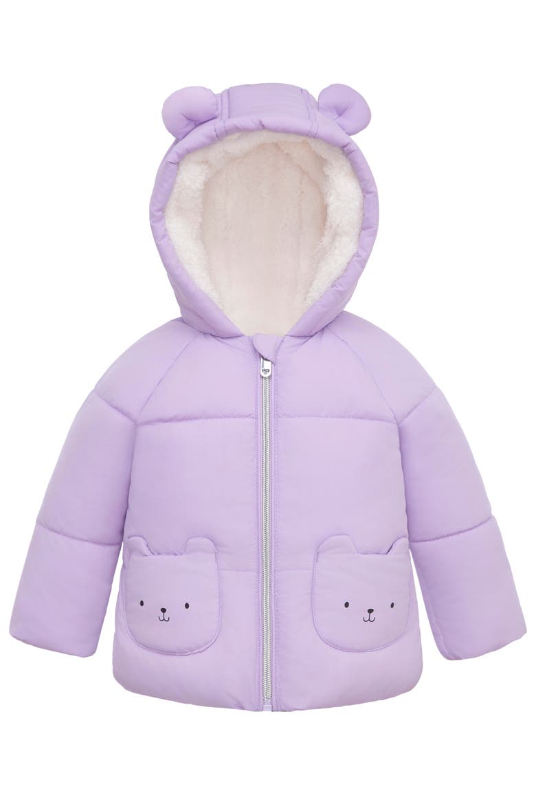 Borg-Lined Bear Ears Puffer Jacket, Main, color, Lilac