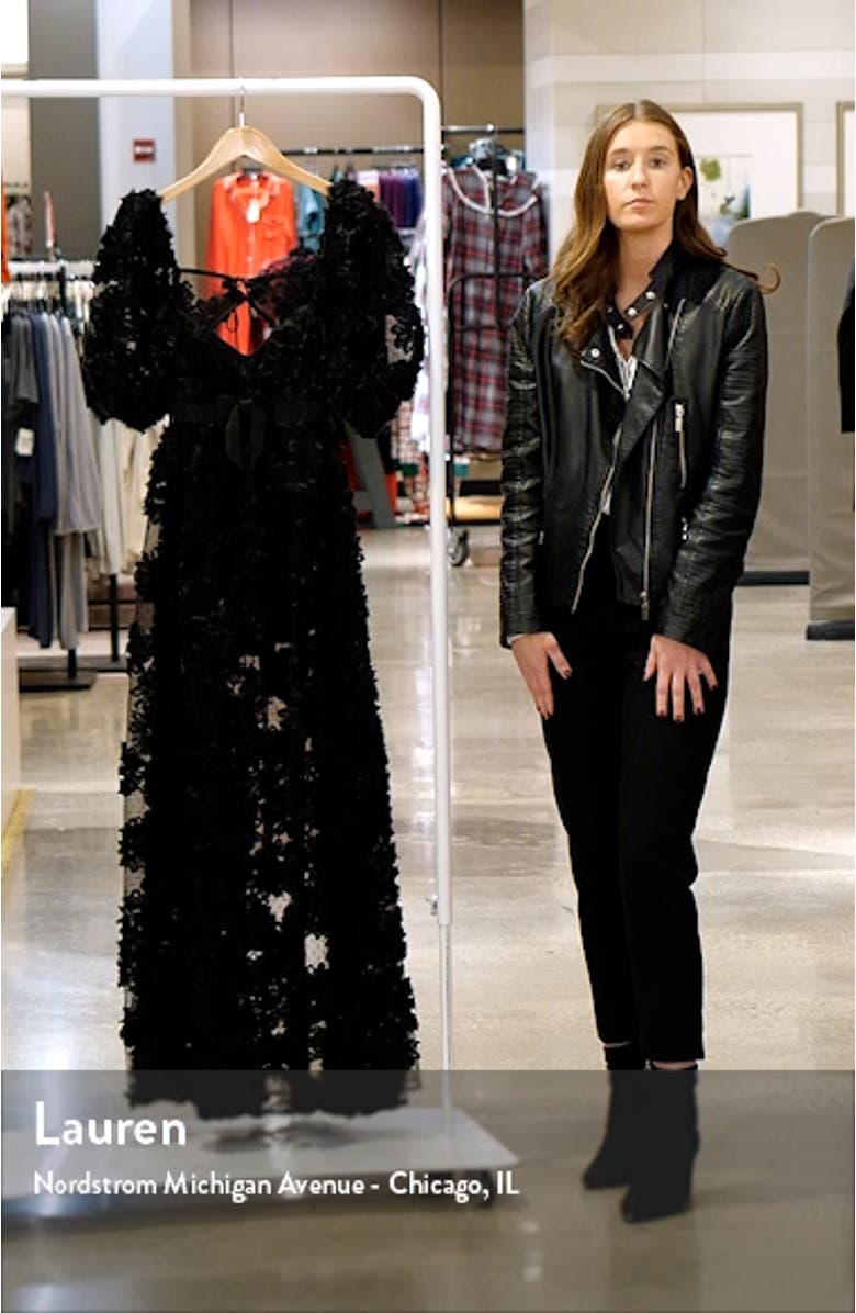 Astrid Embroidered Back Cutout Flock Dot Gown, sales video thumbnail