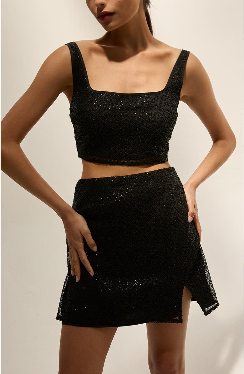 CRESCENT Beaded Mini Skirt, Alternate, color, Black