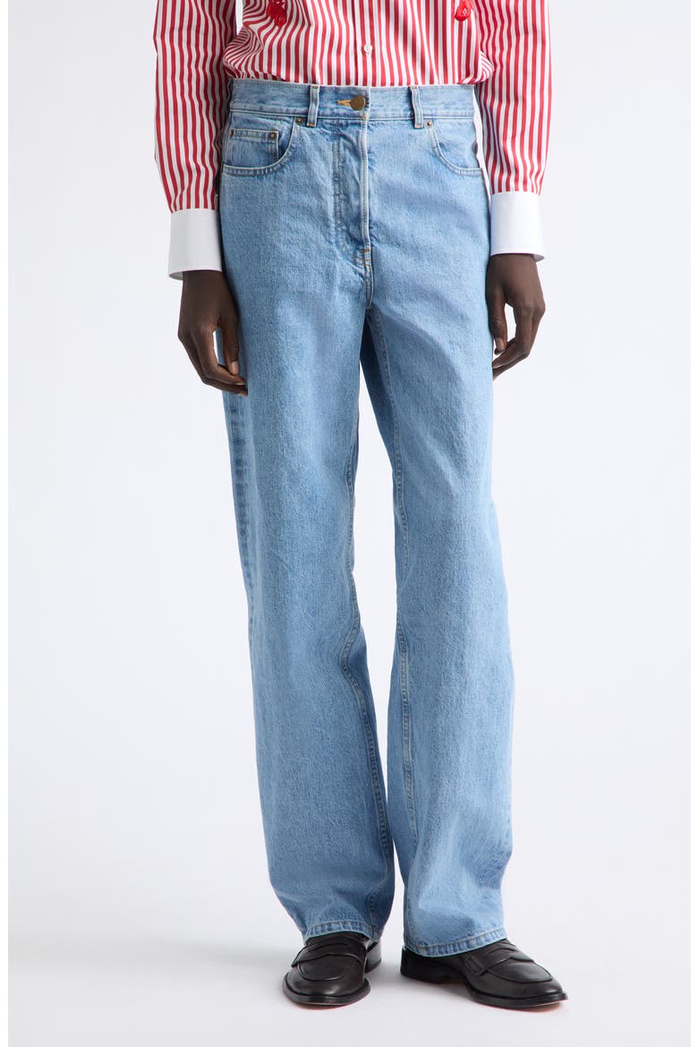 Backstrap Straight Leg Selvedge Denim Jeans, Main, color, LIGHT BLUE