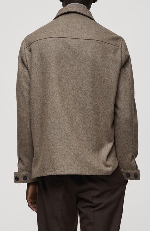 Mango Wool Blend Flannel Overshirt In Medium Brown