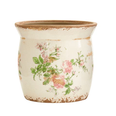 8-in Tuscan Ceramic Floral Print Planter