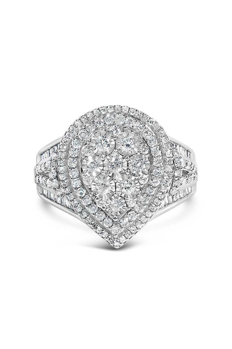 Sterling Silver 1 Cttw Diamond Pear-Shaped Triple Halo Cluster Ring, Main, color, Silver