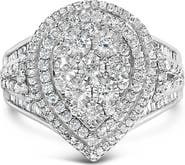 Haus of Brilliance Sterling Silver 1 Cttw Diamond Pear-Shaped Triple Halo Cluster Ring