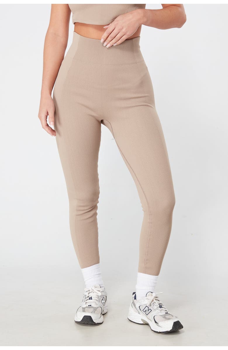 Twill Active Recycled Seamless Rib High Waist Legging, Main, color, Mocha