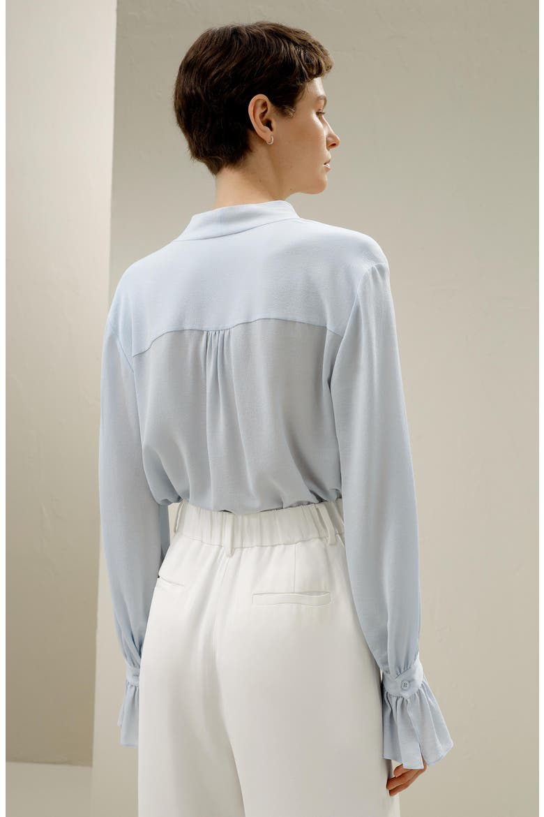 Silk V-neck Ribbon Blouse, Alternate, color, Illusion blue