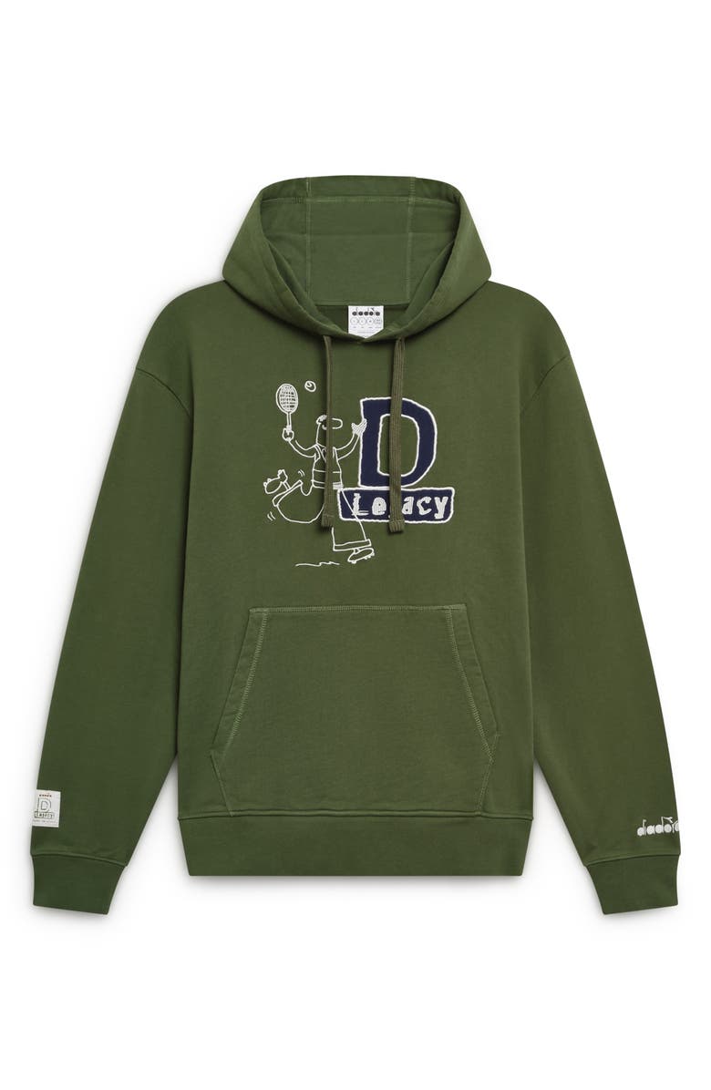 Diadora Legacy Embroidered Fleece Hoodie, Alternate, color, Green Botanic