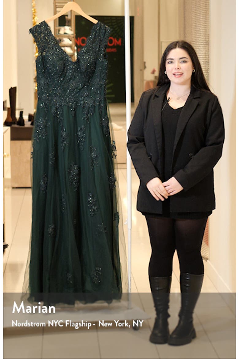 Short Sleeve Lace Gown with Cascading Embellishments video