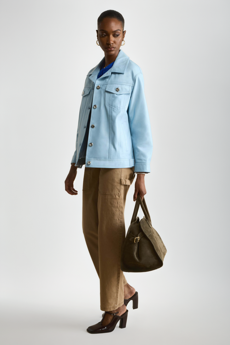 Bobbie Leather Shirt Jacket, Alternate, color, Blue