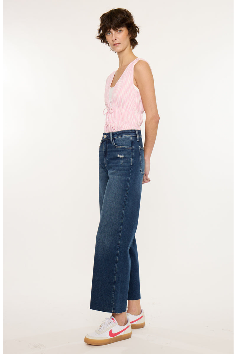 Tory Essentials High Rise Crop Wide Leg Jeans, Alternate, color, Dark Wash
