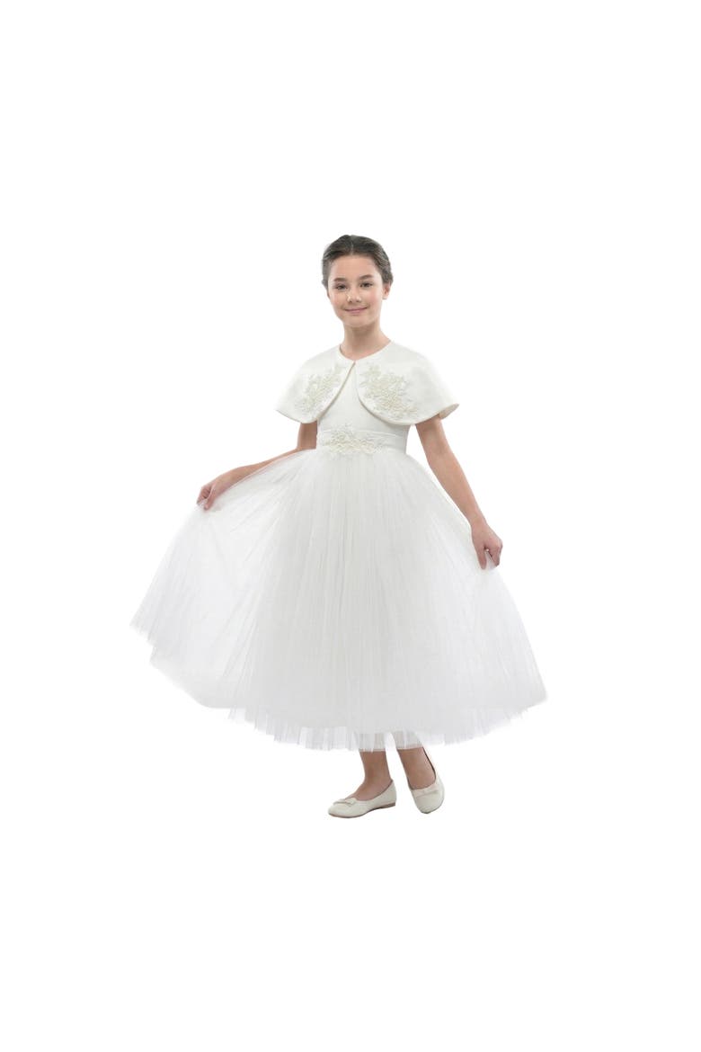 Hermione Embroidered Cape Dress, Alternate, color, White