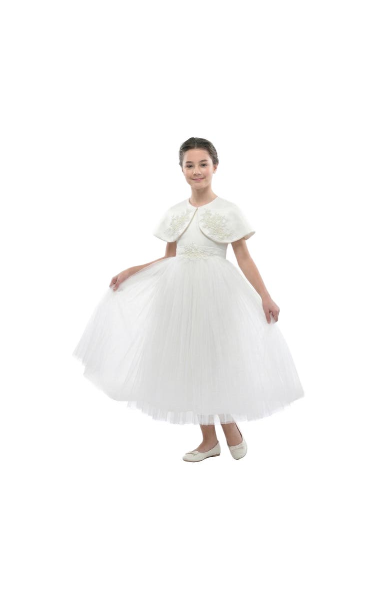 Tulleen Hermione Embroidered Cape Dress, Alternate, color, White