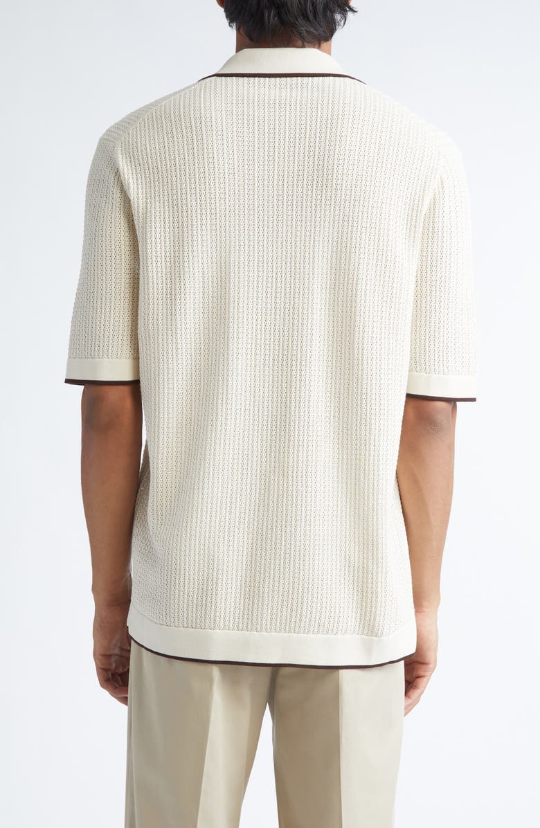 Dolce&Gabbana Logo Embroidered Pointelle Knit Camp Shirt, Alternate, color, M2826 Beige Chiarissimo