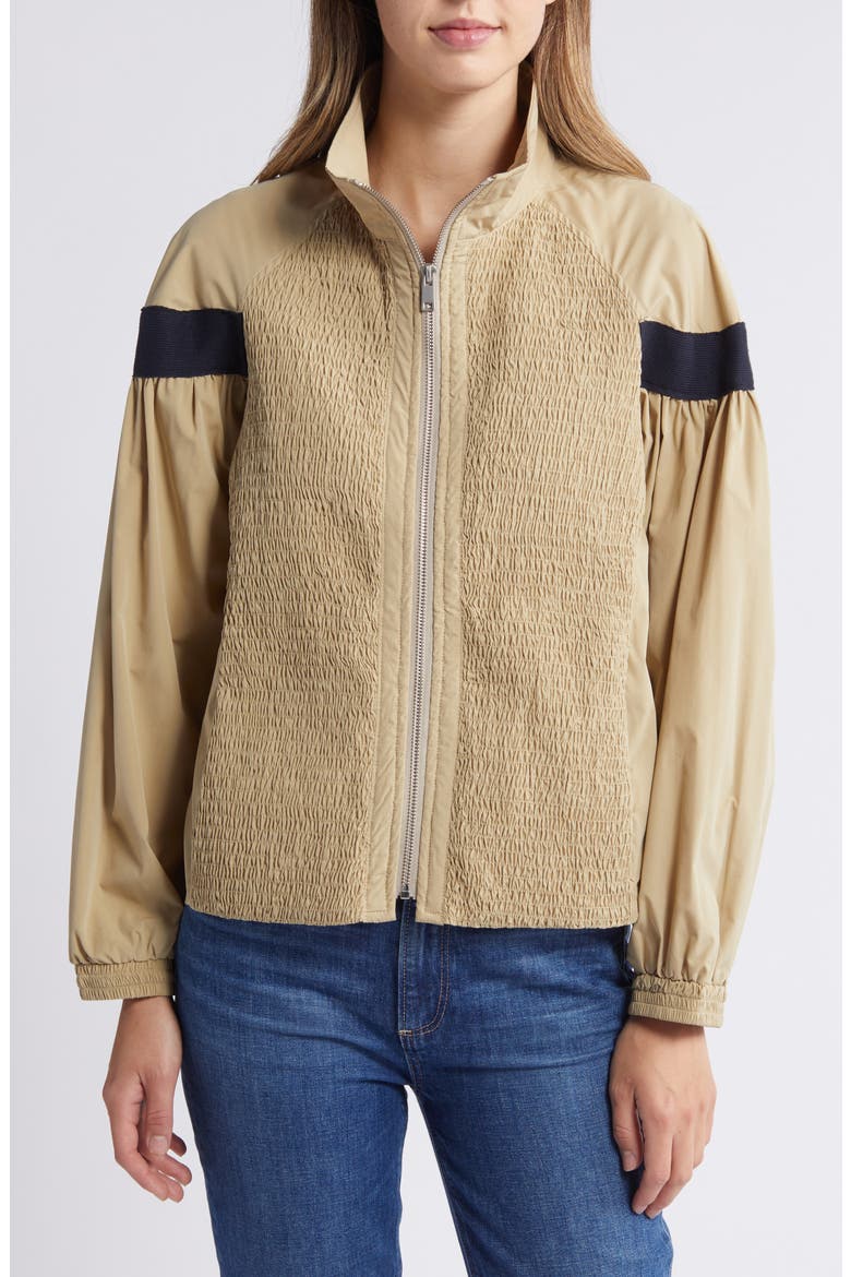 Missy Water Repellent Smocked Jacket, Alternate, color, KHAKI