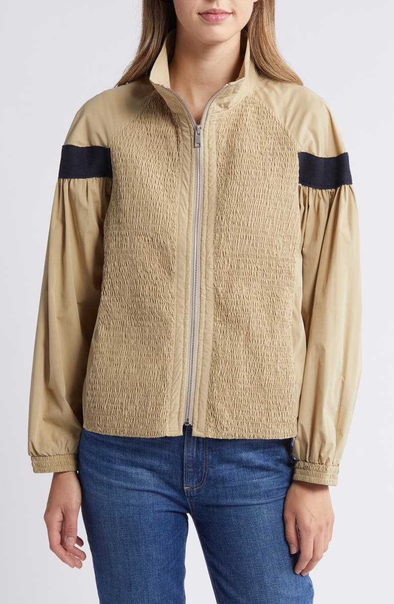 NIKKI LUND Missy Water Repellent Smocked Jacket, Alternate, color, Khaki