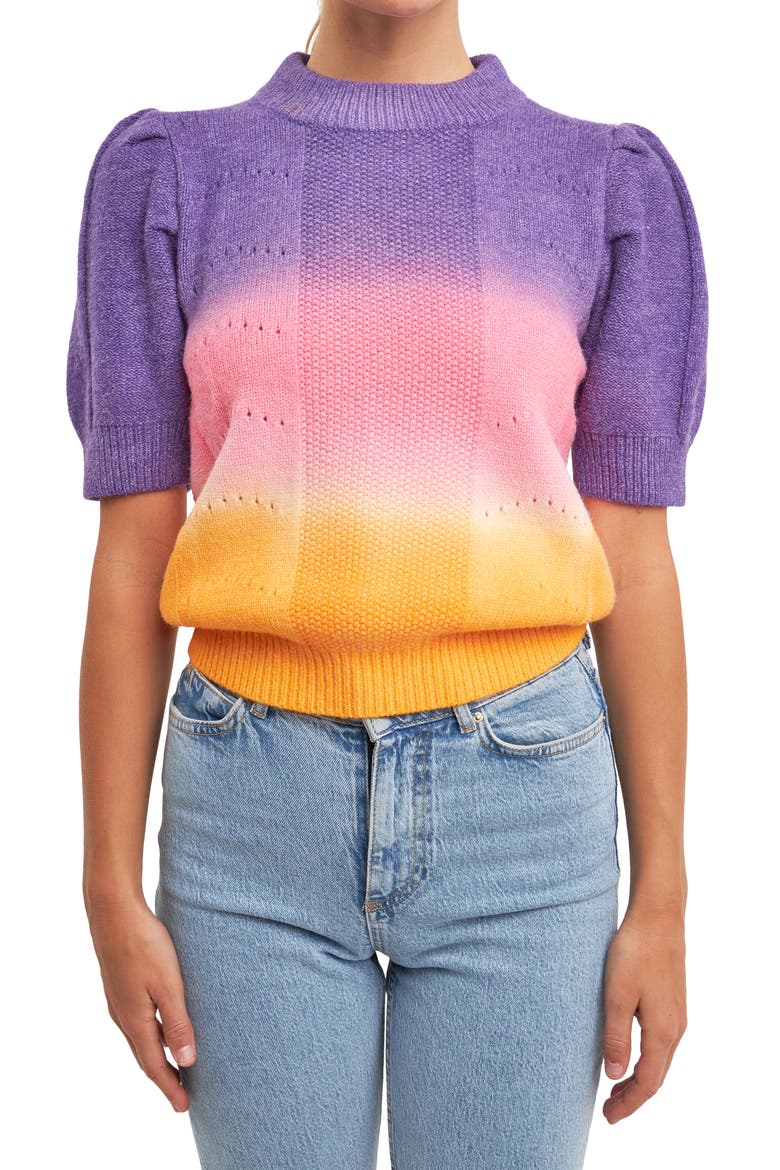 Ombré Sweater, Alternate, color, PURPLE/ ORANGE
