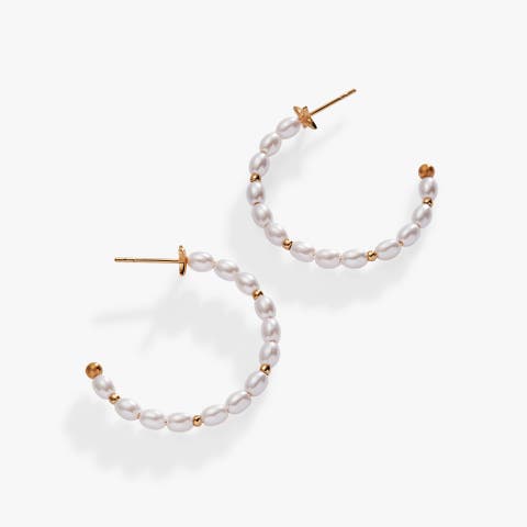 Rice Pearl Hoop Earrings