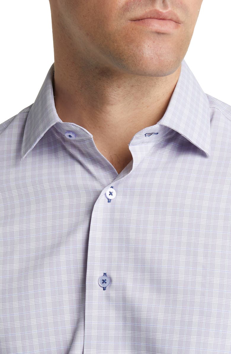 Lorenzo Uomo Trim Fit Textured Check Stretch Dress Shirt, Alternate, color, Lavender